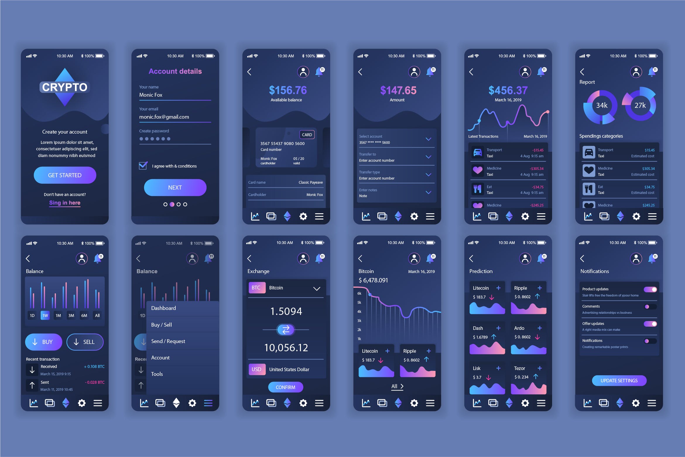 比特币加密货币交易平台APP应用界面设计UI套件 Cryptocurrency Mobile App UX and UI Kit