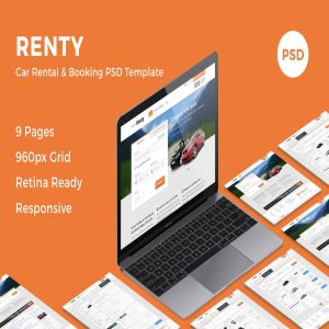 汽车租赁&销售网站设计PSD模板 Renty – Car Rental & Booking PSD Template