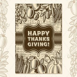 复古设计风格感恩节贺卡设计模板 Vintage Happy Thanksgiving Card Brown