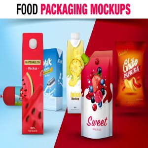 多用途的时尚可爱食品零食包装样机展示模型mockups