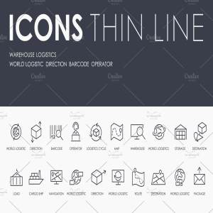 仓库物流细线图标 Warehouse logistics thinline icons