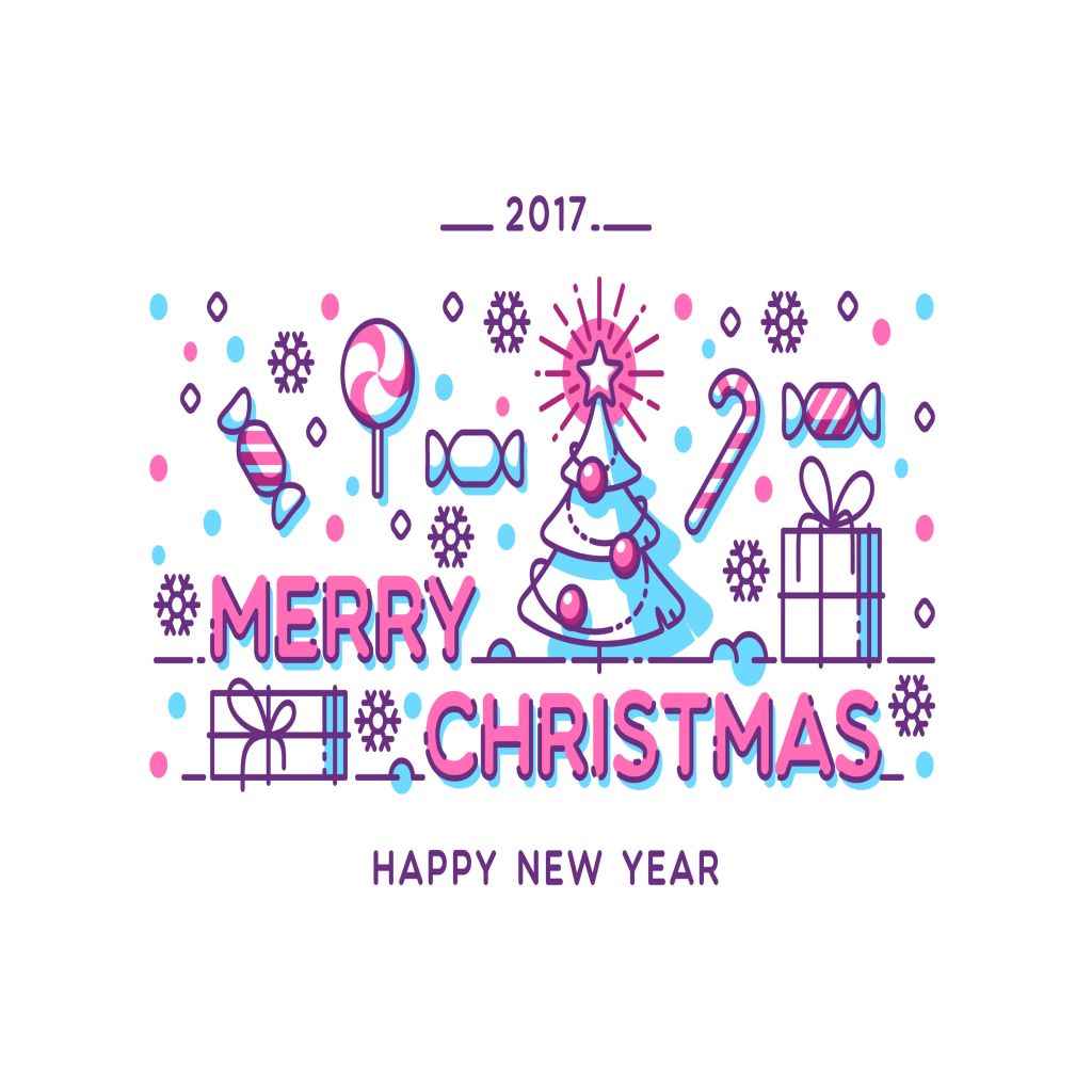 糖果设计风格圣诞快乐/新年贺卡设计模板 Merry Christmas and New Year greeting card插图