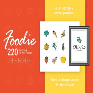 手绘卡通食品线条图标集 Foodie – Food Hand Drawn Icons