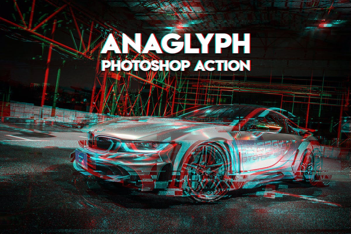 浮雕装饰梦幻线条海报照片特效PS动作 Anaglyph Photoshop Action
