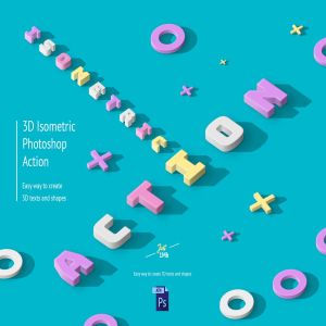 精美2.5D等距摄影效果一键生成PS动作 3D Isometric Photoshop Action