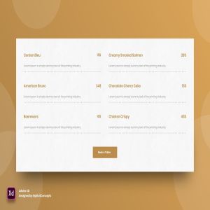在线订餐网站价格表单UI模板 for XD Food Pricing Table – Adobe XD