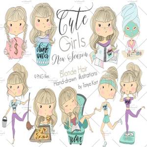 可爱金色头发女童剪贴画 Cute Girls New season Blonde Hair