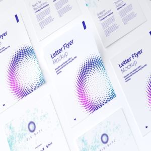 信纸规格传单设计等距样机模板02 Letter Flyer Mockup 02