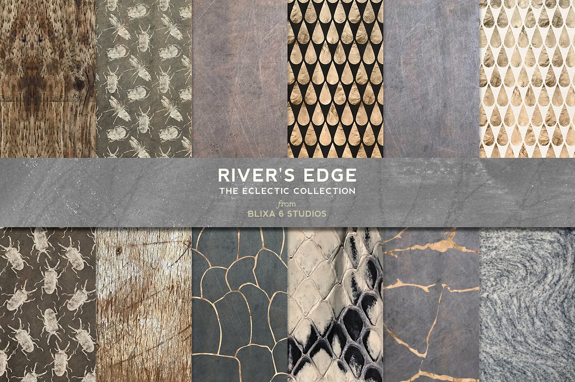 软自然色调玫瑰金箔大理石图案 River’s Edge: White & Rose Gold Foil
