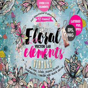 极力推荐：超级矢量花卉素材库 VECTOR LAB “FLORAl&VINTAGE”