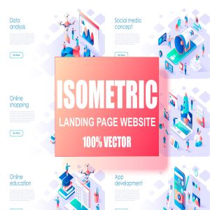 等距扁平化设计概念插画着陆页设计模板 Isometric Flat Design Concept Landing Page
