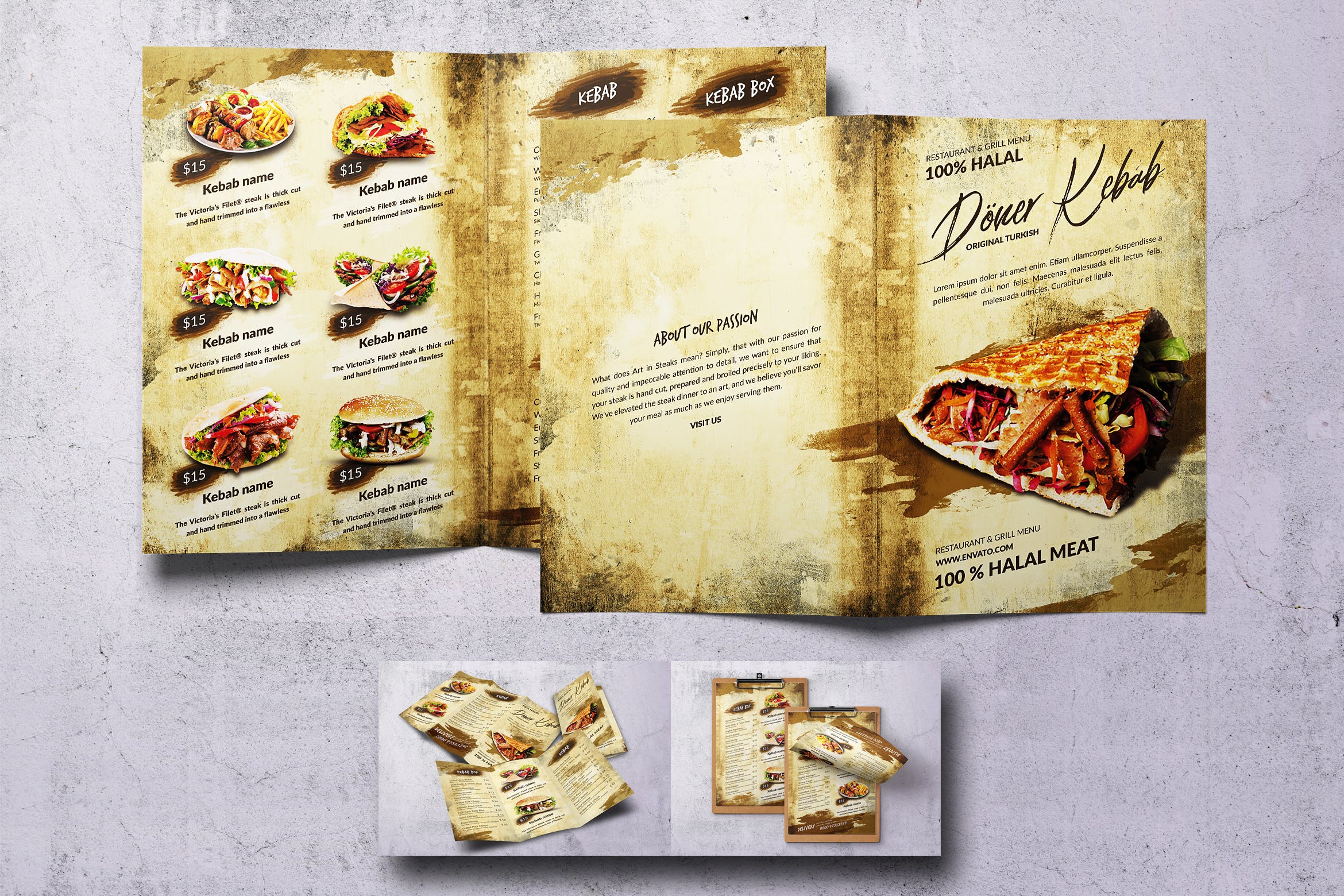 土耳其烤肉菜单设计模板 Doner Kebab Vintage Food Menu Bundle