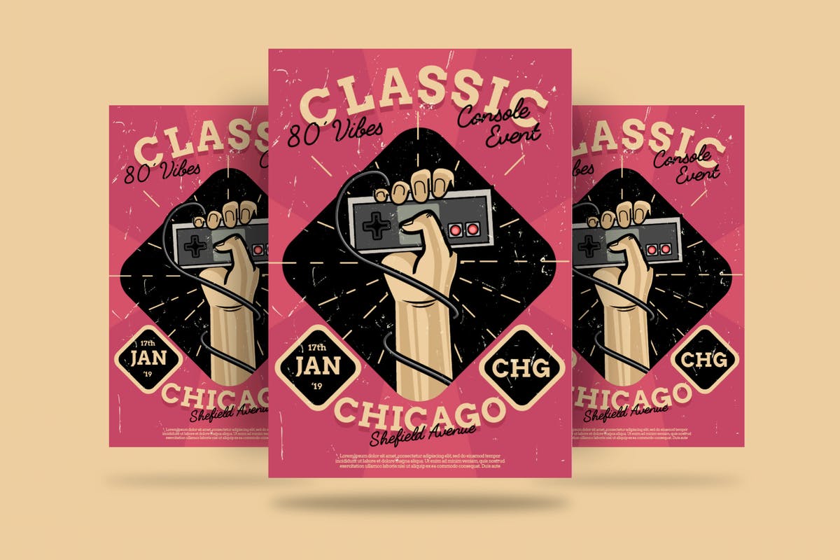 80年代复古风格活动海报设计模板 classic console Flyer
