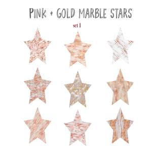 粉色金箔纹理星星插图 Pink gold marble stars clipart