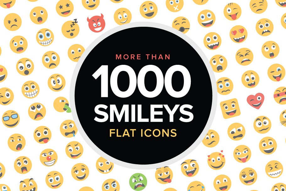 1000个卡通笑脸平面图标 1000 Flat Smiley Icons