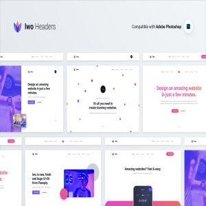IWO现代创意网站UI设计套件PSD模板 Iwo Web UI Kit – Headers & Covers – PSD Photoshop