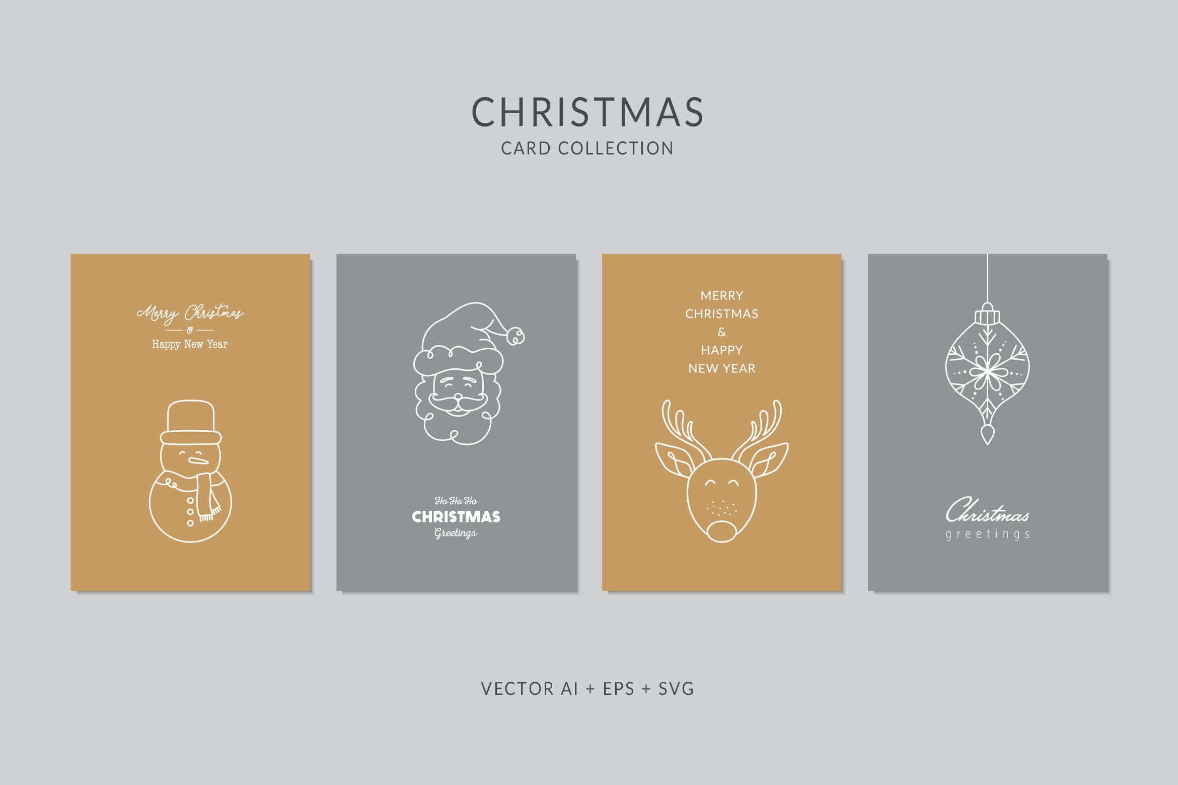 简笔画艺术风格圣诞节贺卡矢量设计模板集v1 Christmas Greeting Card Vector Set