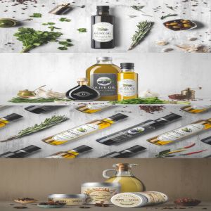 高端时尚的高品质橄榄油包装设计VI样机展示模型mockups