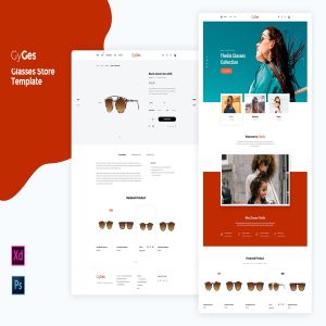 眼镜墨镜网上商城设计模板[PSD. XD] Gyges – glasses Store Template
