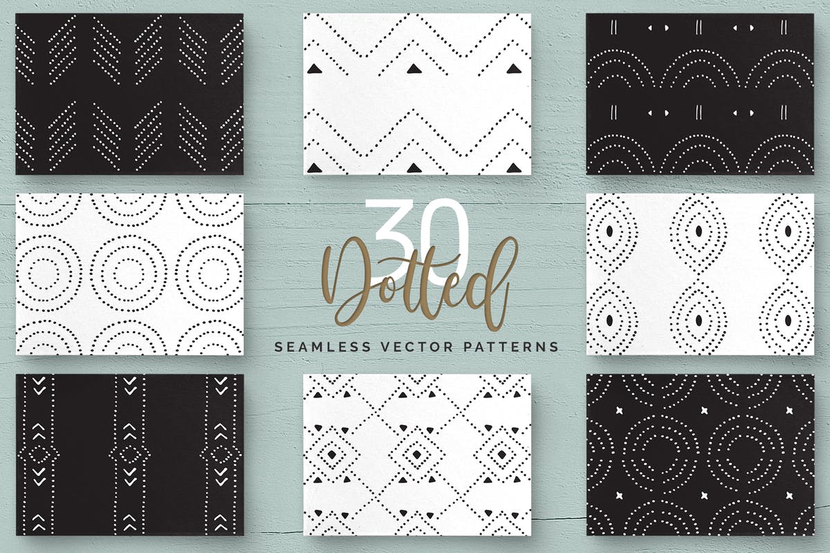 规则对称虚线矢量图案素材 Dotted Vector Patterns & Tiles