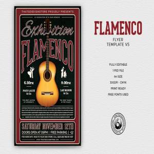 弗拉门戈吉他演奏会海报宣传PSD模板V5 Flamenco Flyer PSD V5