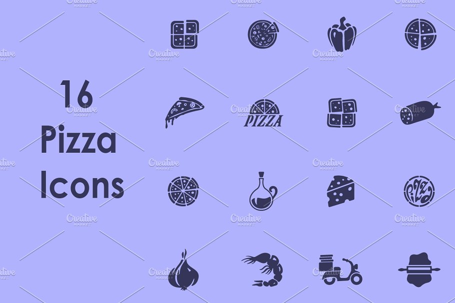 16款披萨美食icon图标 16 PIZZA simple icons