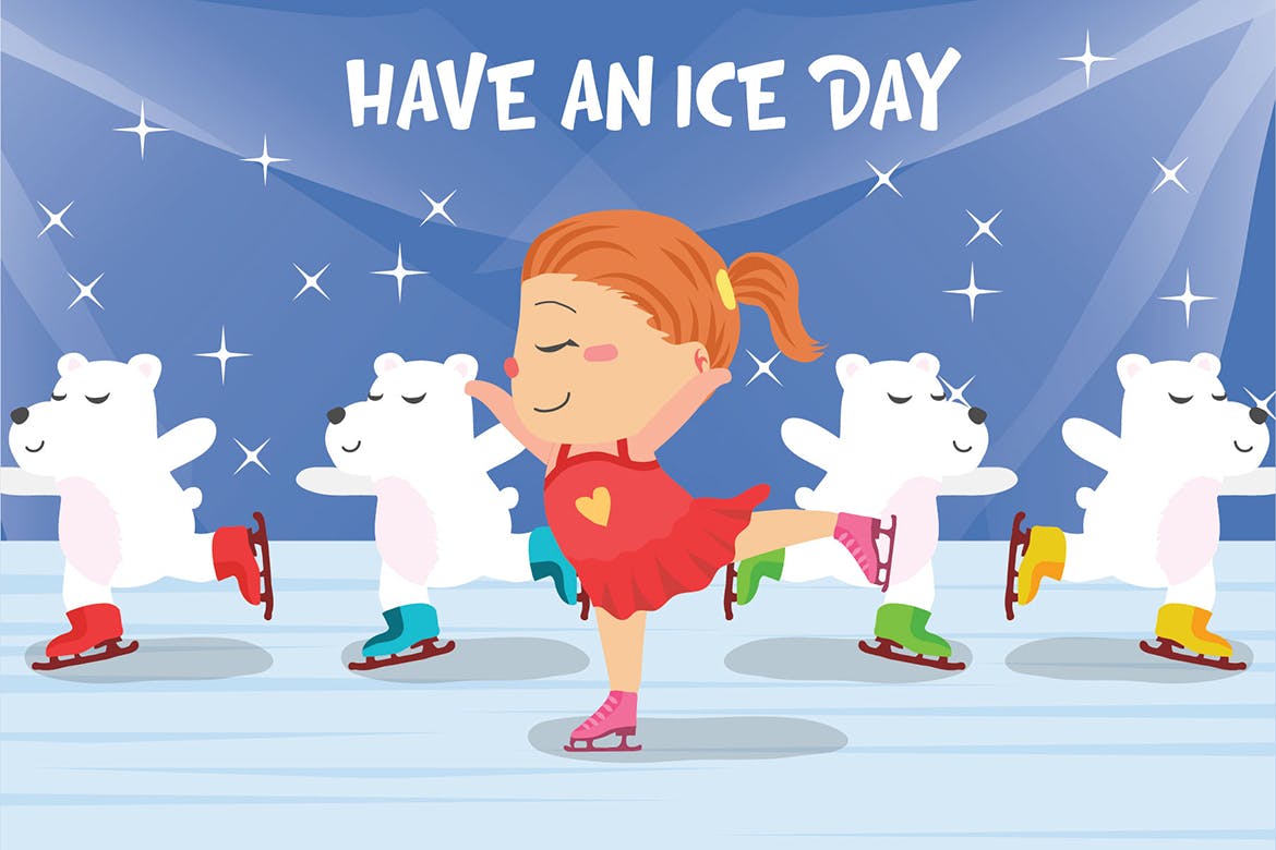 滑冰主题矢量插画素材 Ice Skating – Vector Illustration
