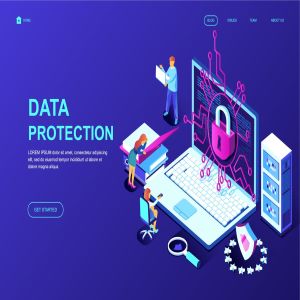 数据加密保护等距概念插画网站着陆页设计模板 Data Protection Isometric Landing Page Template