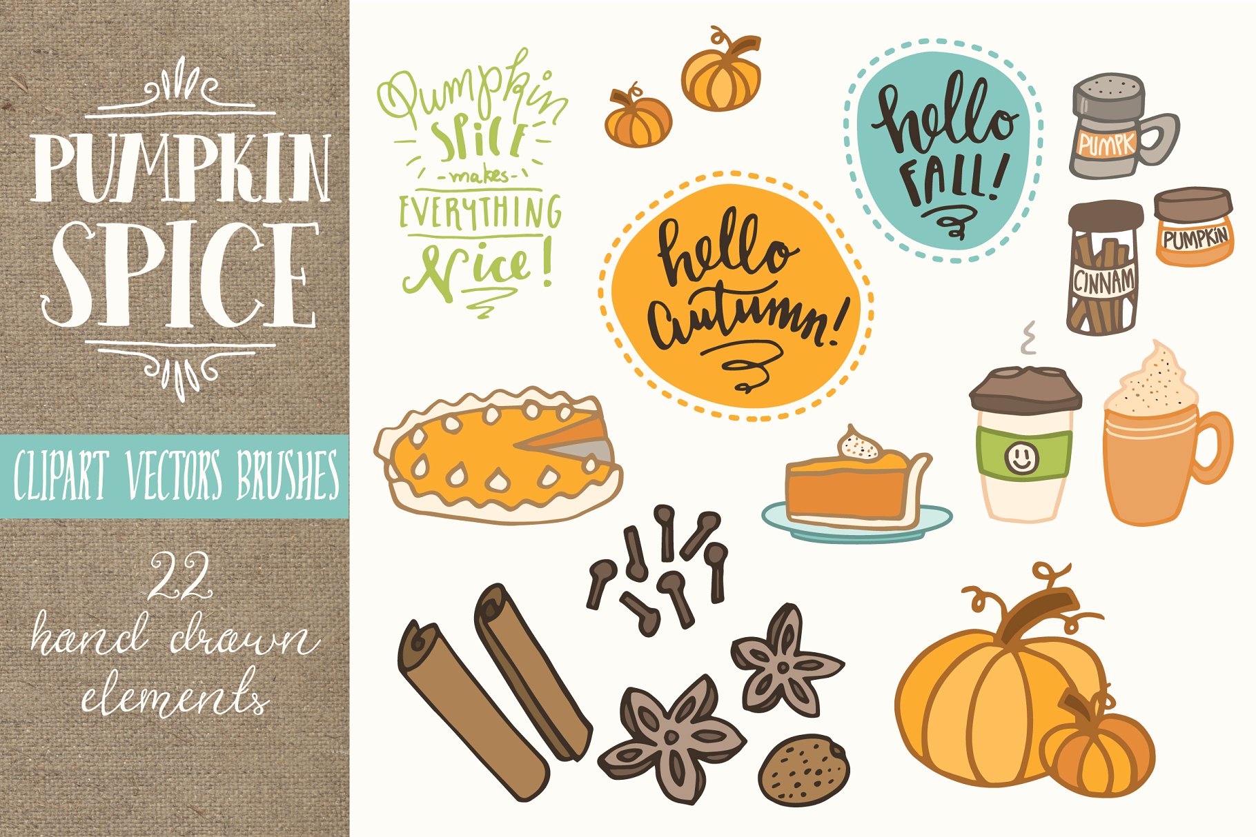 南瓜香料矢量剪贴画集 Pumpkin Spice Clip Art Set – Vectors
