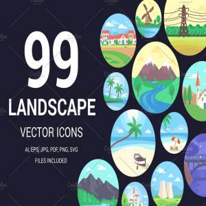 99枚常见风景场景图标 99 Landscape Icons or Illustrations