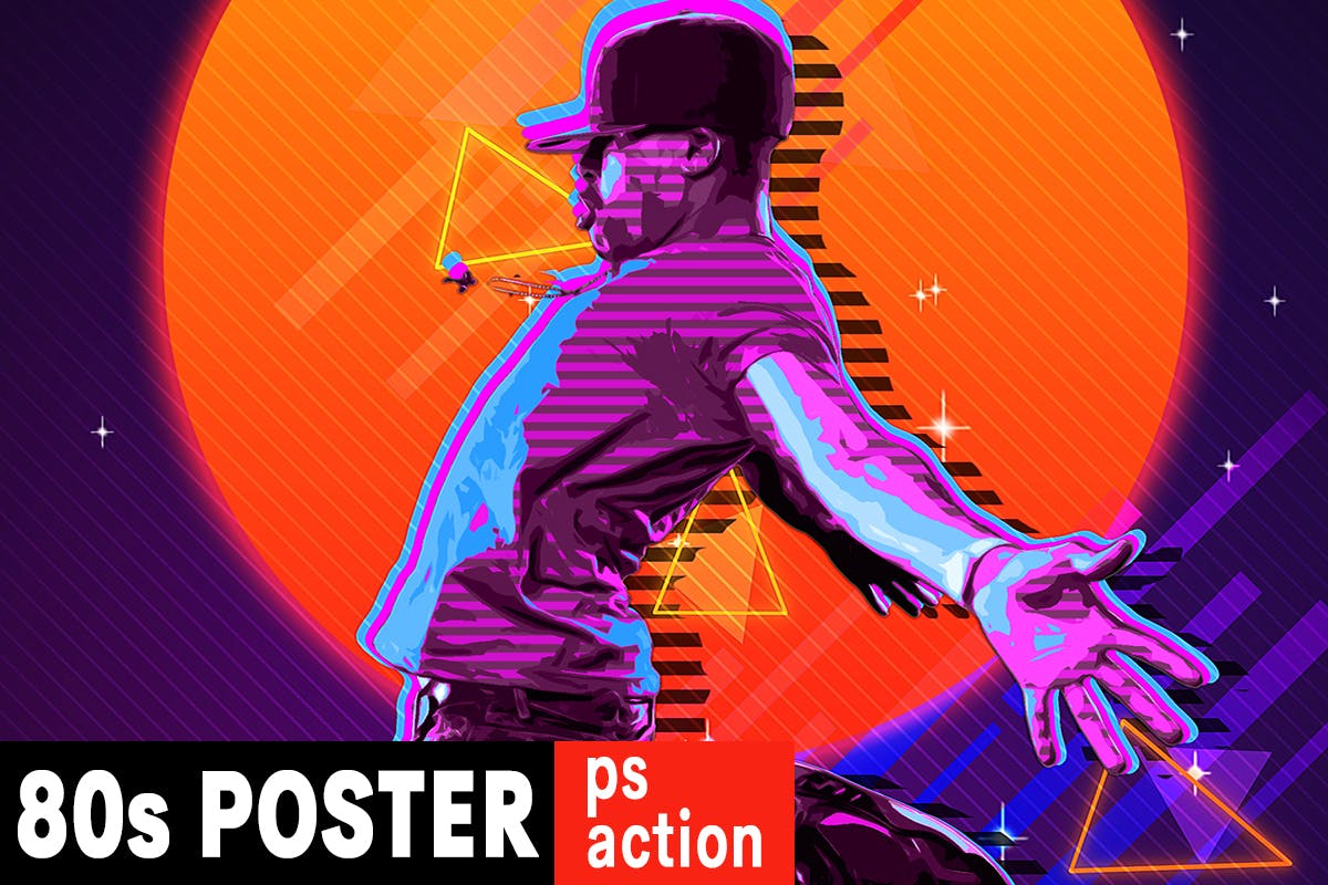 80s年代海报复古设计效果PS动作 80’s Retro Poster Photoshop Action
