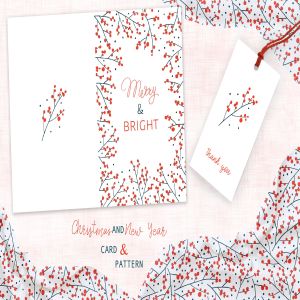 圣诞枝手绘图案背景素材/贺卡设计模板 Christmas Branches Greeting Card and Pattern