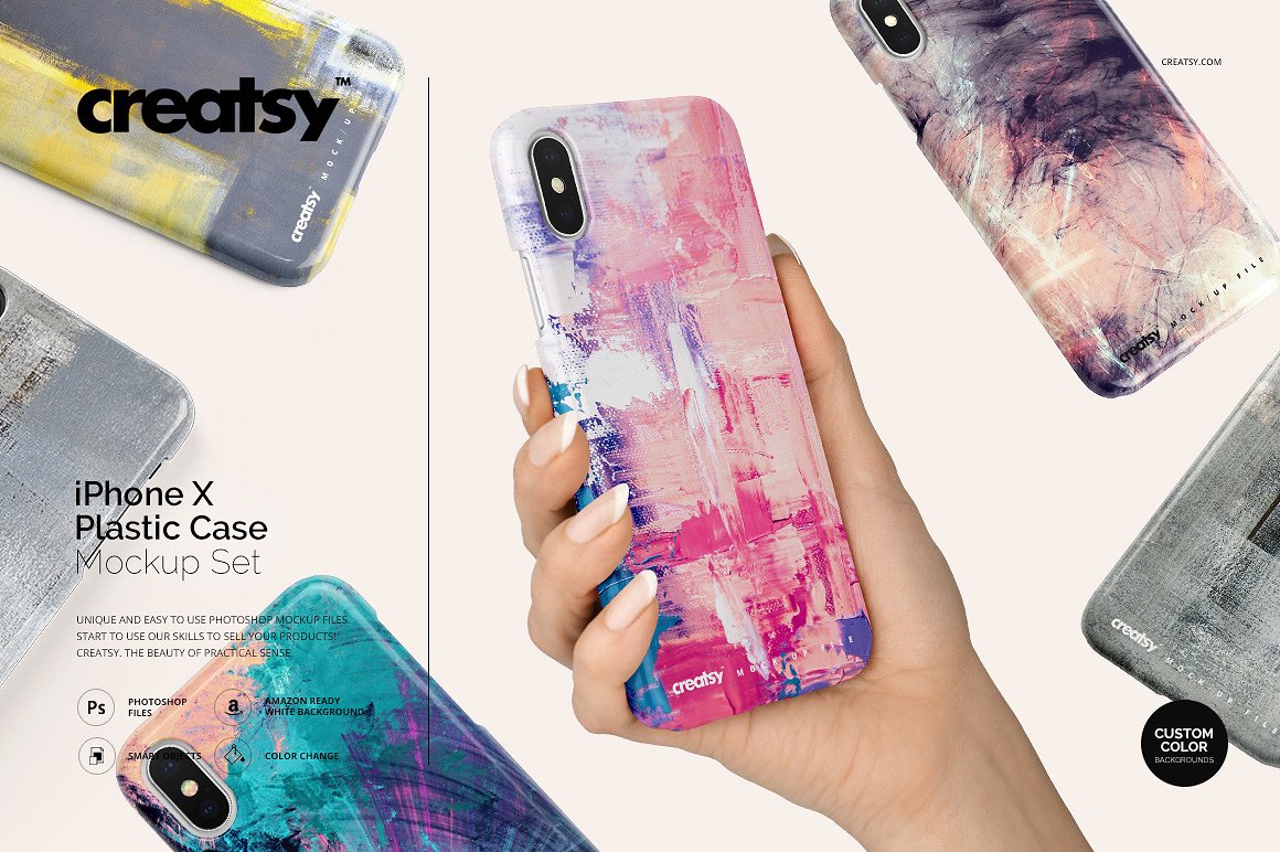 逼真的iPhone X塑料材质手机壳样机展示模型mockups