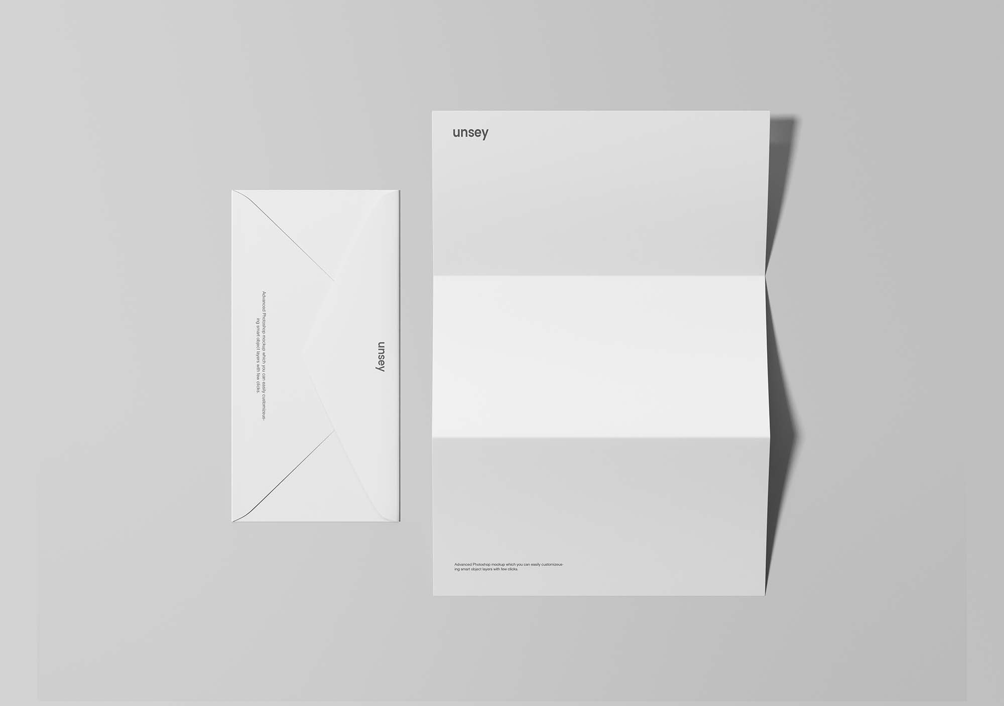 简约风企业信纸信头和信封设计图PSD样机 Letterhead & Envelope Mockup