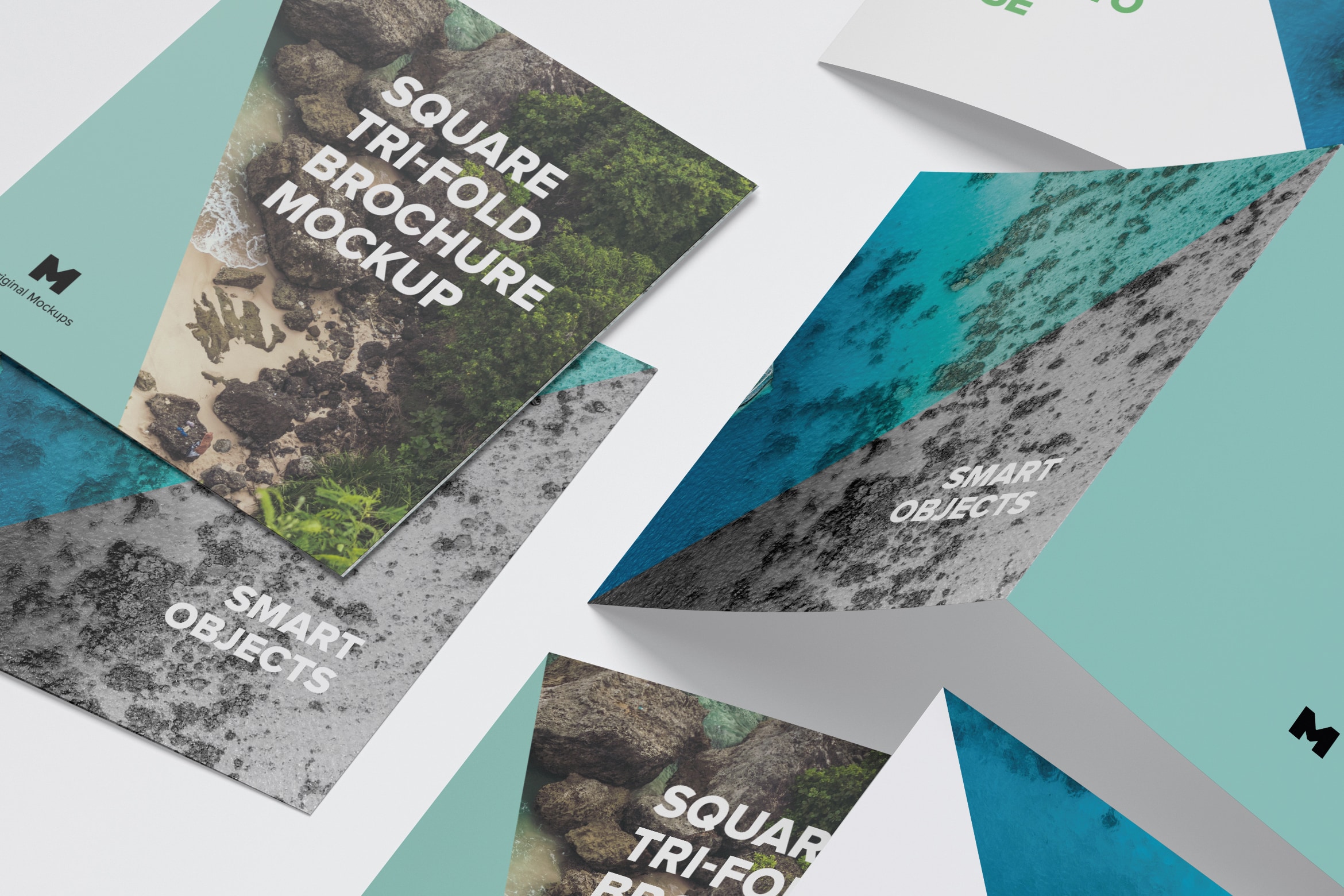 三折页传单小册子设计图等距样机07 Square Tri-Fold Brochure Mockup 07