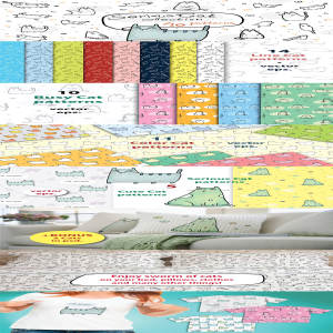 文艺范的手绘猫图形素材打包下载[EPS]