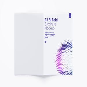 A3大小对折页传单设计展开效果图样机02 A3 Bi Fold Brochure Mockup 02