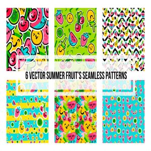 6款夏季手绘水果印花图案素材 Summer Fruits Patterns