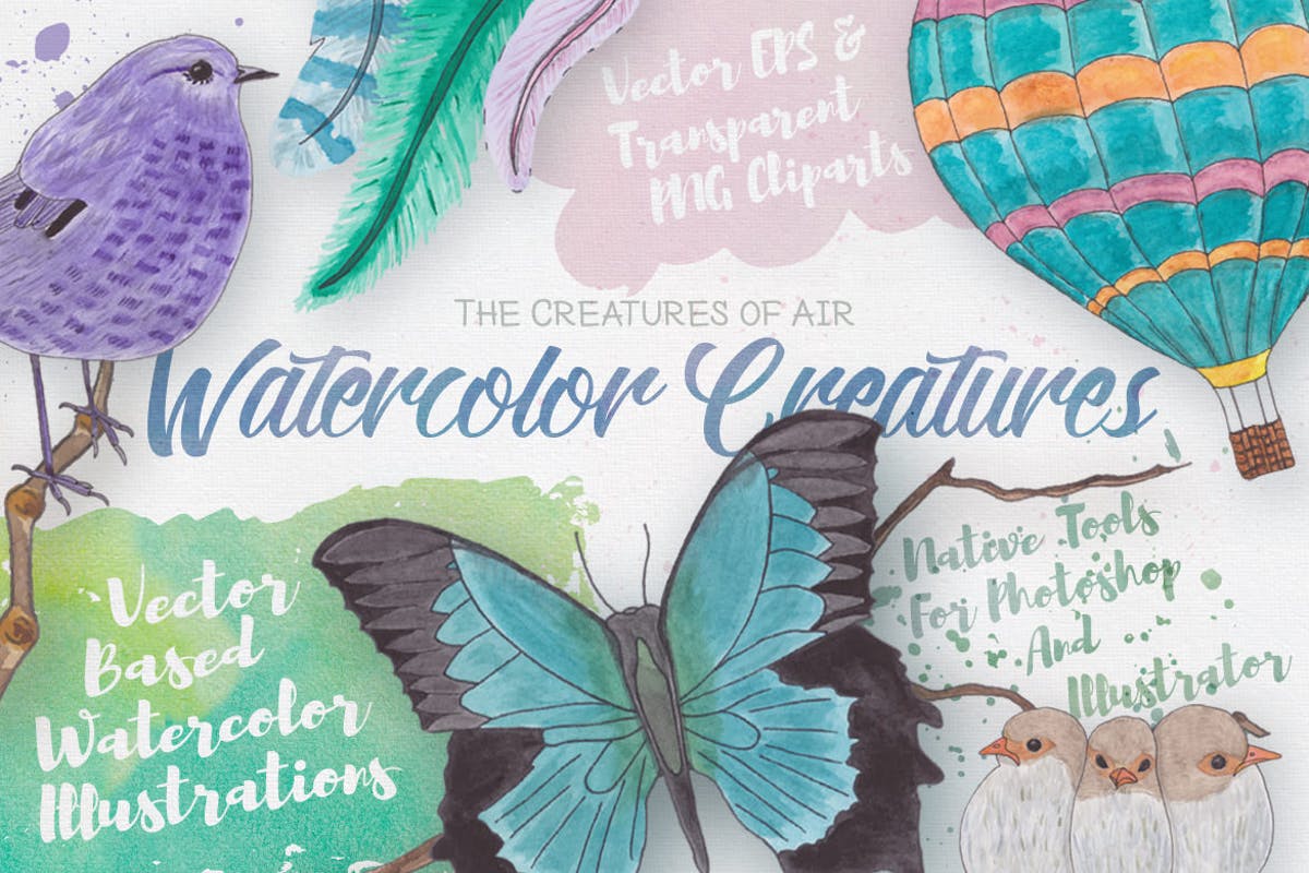 生物系列水彩手绘插图合集Vol.2 Watercolor Creatures vol. 2