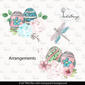 复活节蜻蜓水彩手绘剪贴画PNG素材 Happy Easter dragonfly design插图2