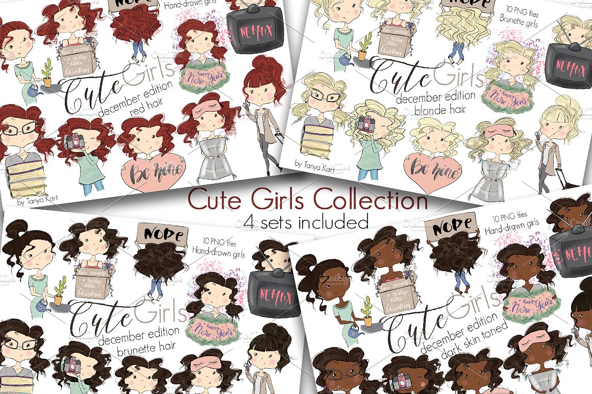 可爱卡通少女形象手绘图形集 Cute Girls December Edition