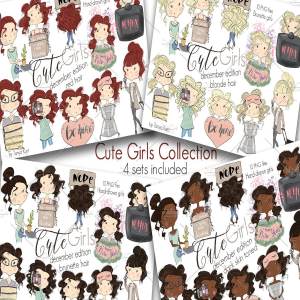 可爱卡通少女形象手绘图形集 Cute Girls December Edition