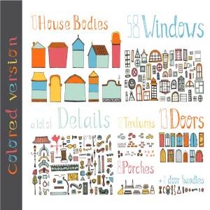 100+手绘房屋插画元素 Hand Drawn House Elements