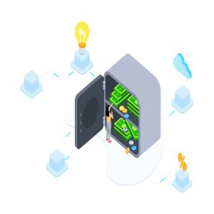 区块链金融印花存款概念插画素材v3 Saving Money on Blockchain Isometric  3 – TU