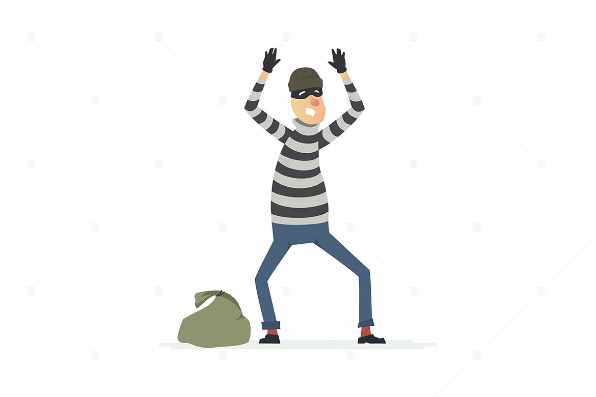 小偷犯罪卡通人物形象矢量插画 Thief surrendering – cartoon people character
