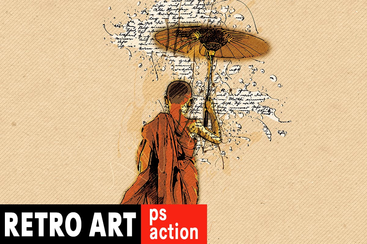 怀旧排版印刷效果生成PS动作 Retro Art Photoshop Action