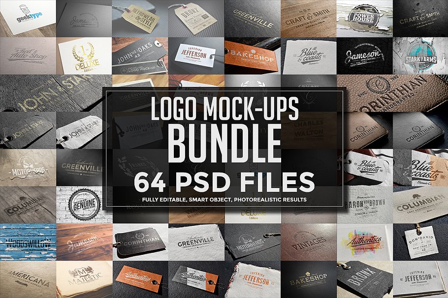 64个经典怀旧风格Logo标志展示样机 64 Logo Mock-ups Bundle