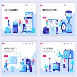 扁平设计风格场景概念插画网站着陆页设计模板v2 Set of Landing Page Templates Flat Concept