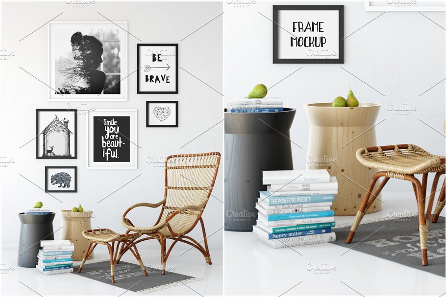 室内挂墙式画框样机模板 Scandi Interior Frame Mockup – 12