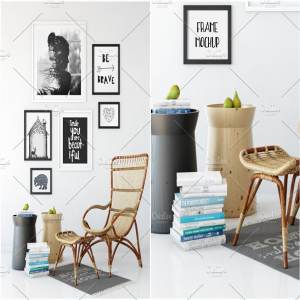 室内挂墙式画框样机模板 Scandi Interior Frame Mockup – 12